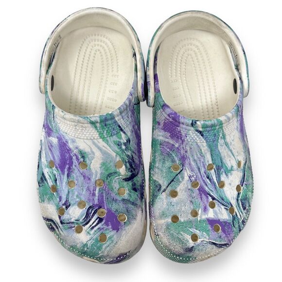 Crocs Classic Marbled Out of this World Clog Sandals Blue and White  Women's 8 - Picture 1 of 10
